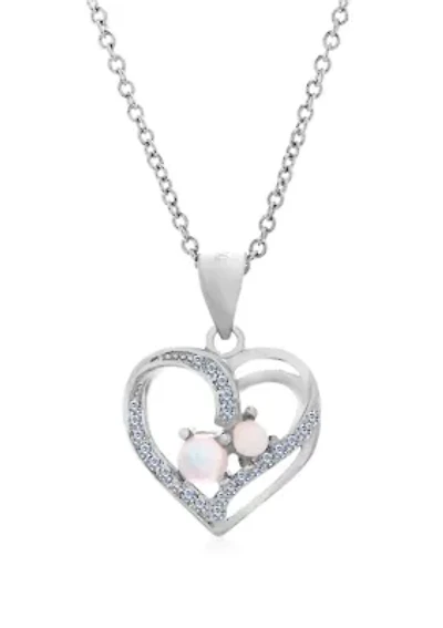 Opal Cubic Zirconia Heart Necklace in Sterling Silver