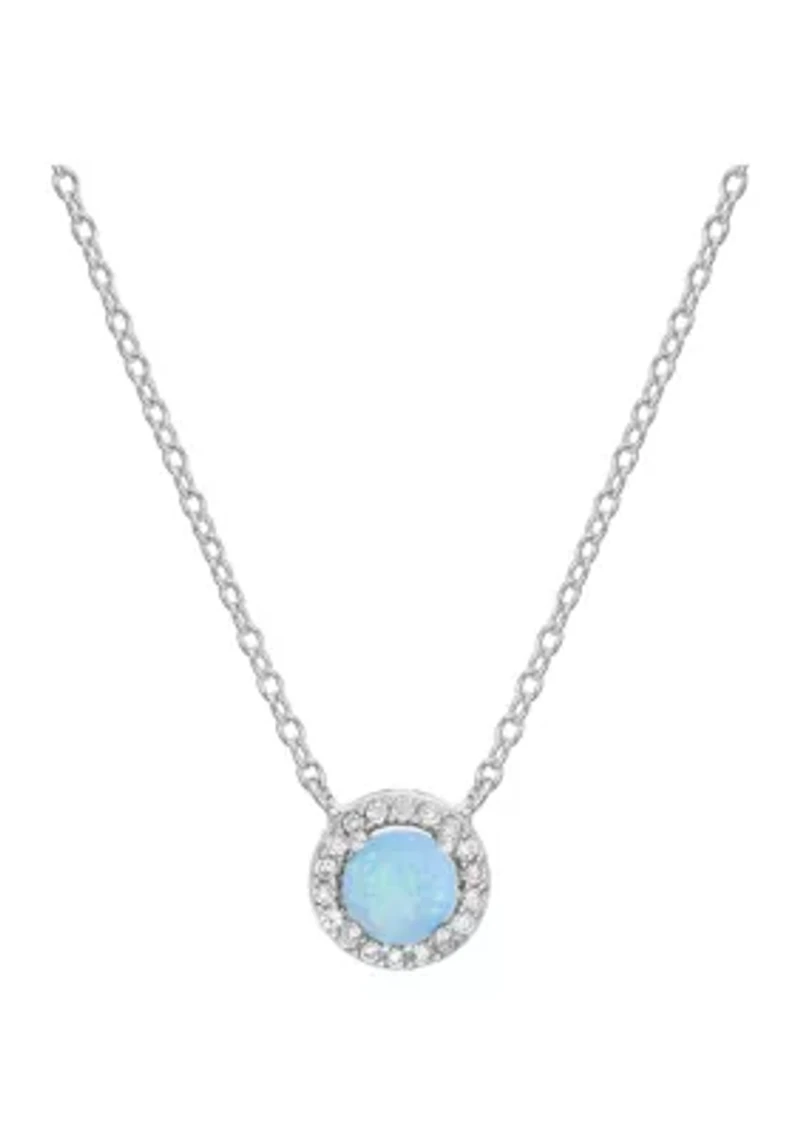 Silver Opal and Cubic Zirconia Halo Necklace