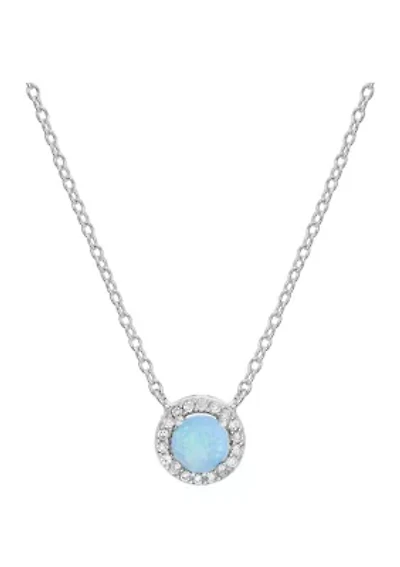 Silver Opal and Cubic Zirconia Halo Necklace