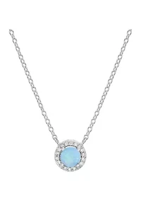Silver Opal and Cubic Zirconia Halo Necklace