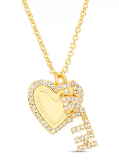 Cubic Zirconia Heart Faith Charm Necklace
