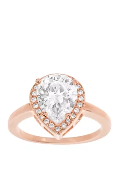 Rose Gold-Tone Sterling Silver Teardrop Cubic Zirconia Halo Ring