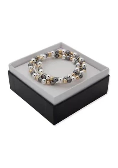 Tri Tone Beaded Multi Row Bracelet - Boxed