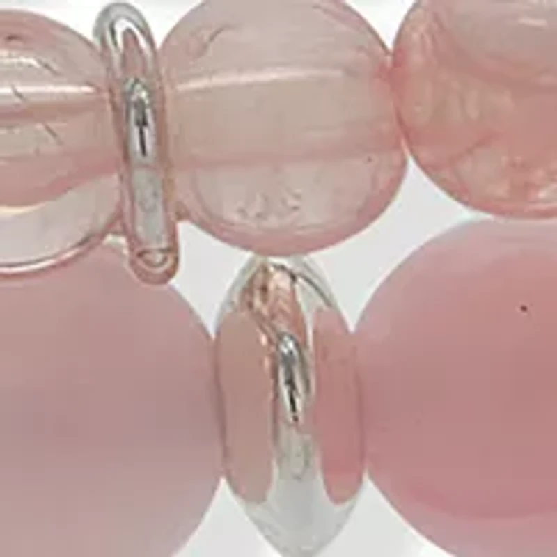 Silver Tone Rose Quartz Heart Charm Bracelet - Set of 3