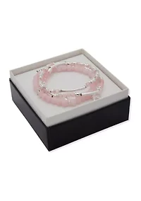 Silver Tone Rose Quartz Heart Charm Bracelet - Set of 3