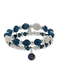 Silver Tone Coral Beaded Stretch Bracelets - Boxed