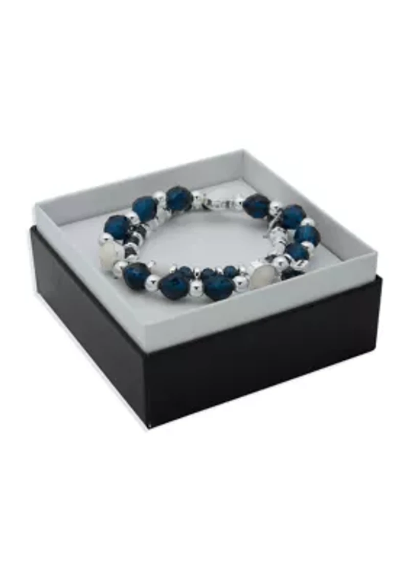 Silver Tone Coral Beaded Stretch Bracelets - Boxed