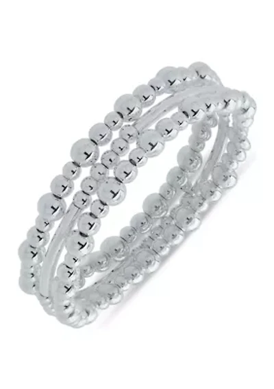 Silver Tone Beaded Metal Stretch Bracelets - Boxed