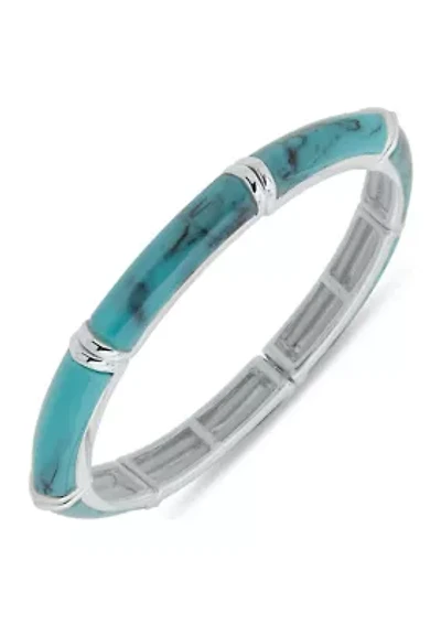 Silver Tone Turquoise Stretch Bracelet - Boxed