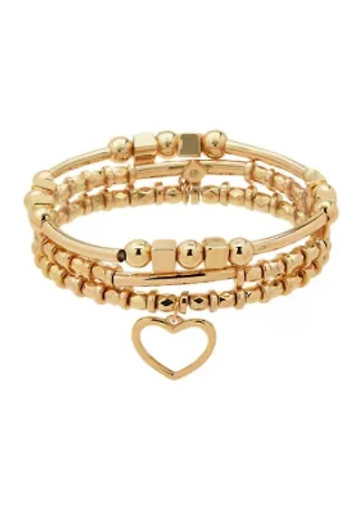 Heart Charm Stretch Bracelet Set
