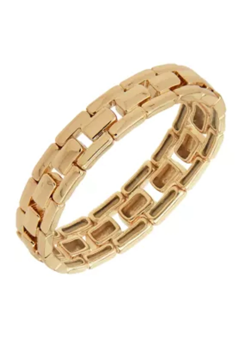 Gold Tone Metal Chain Stretch Bracelet