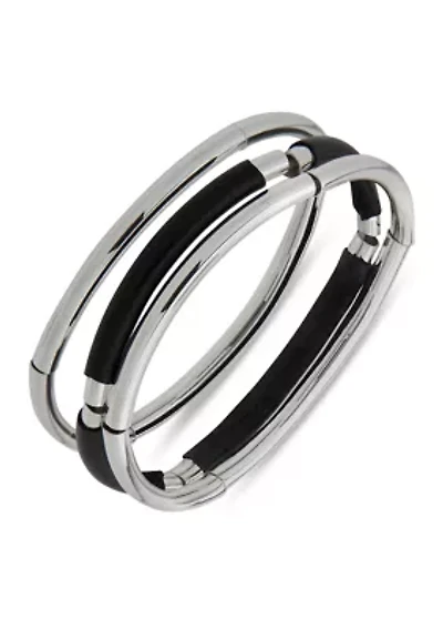 Silver Tone Trio Black Stretch Bracelet