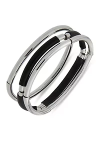 Silver Tone Trio Black Stretch Bracelet