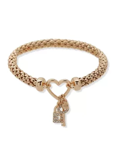 Crystal Heart Lock Key Stretch Bracelet