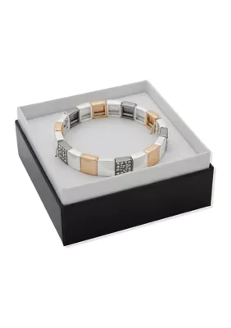 Tri Tone Pave Stretch Bracelet