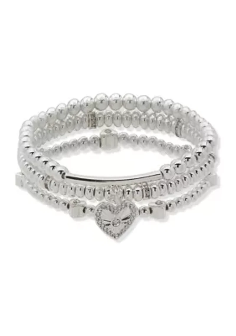 Crystal Heart Pave Stretch Bracelets Set
