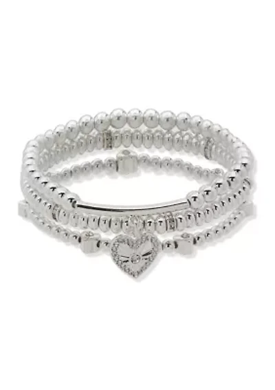 Crystal Heart Pave Stretch Bracelets Set