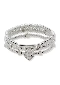 Crystal Heart Pave Stretch Bracelets Set