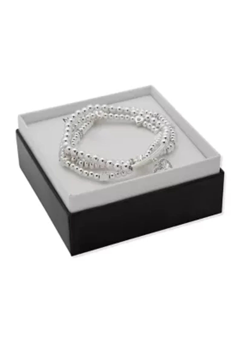 Crystal Heart Pave Stretch Bracelets Set