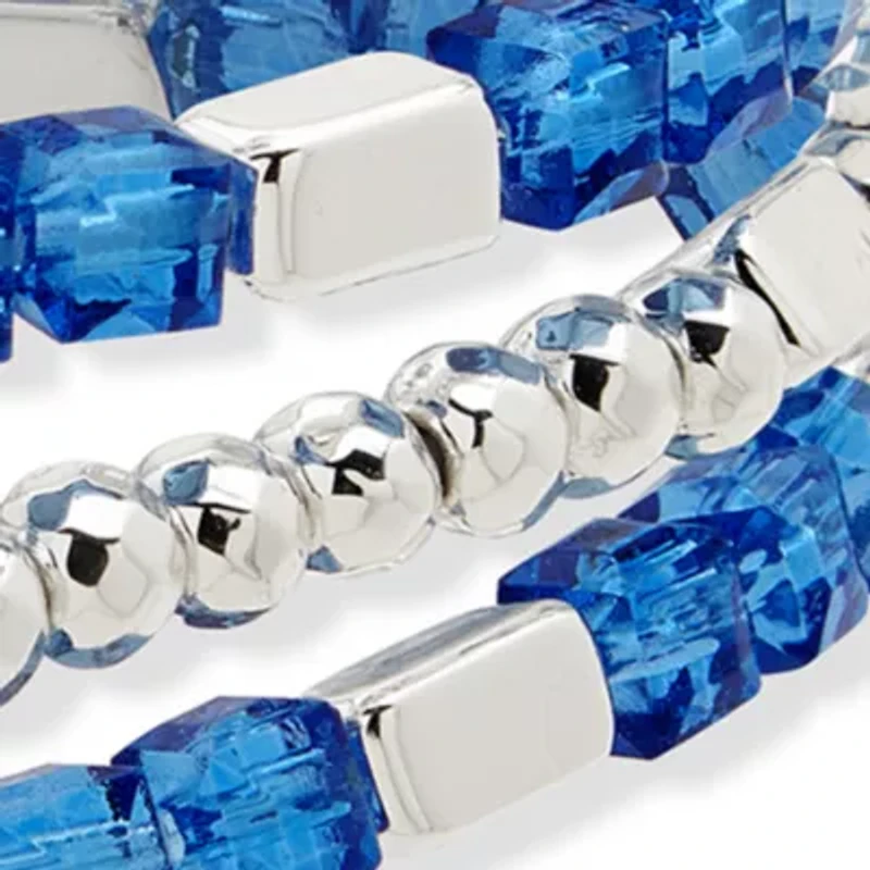 Silver Tone Beaded Popcorn Cross Bracelet - Set of 3