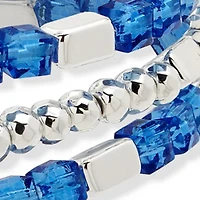 Silver Tone Beaded Popcorn Cross Bracelet - Set of 3