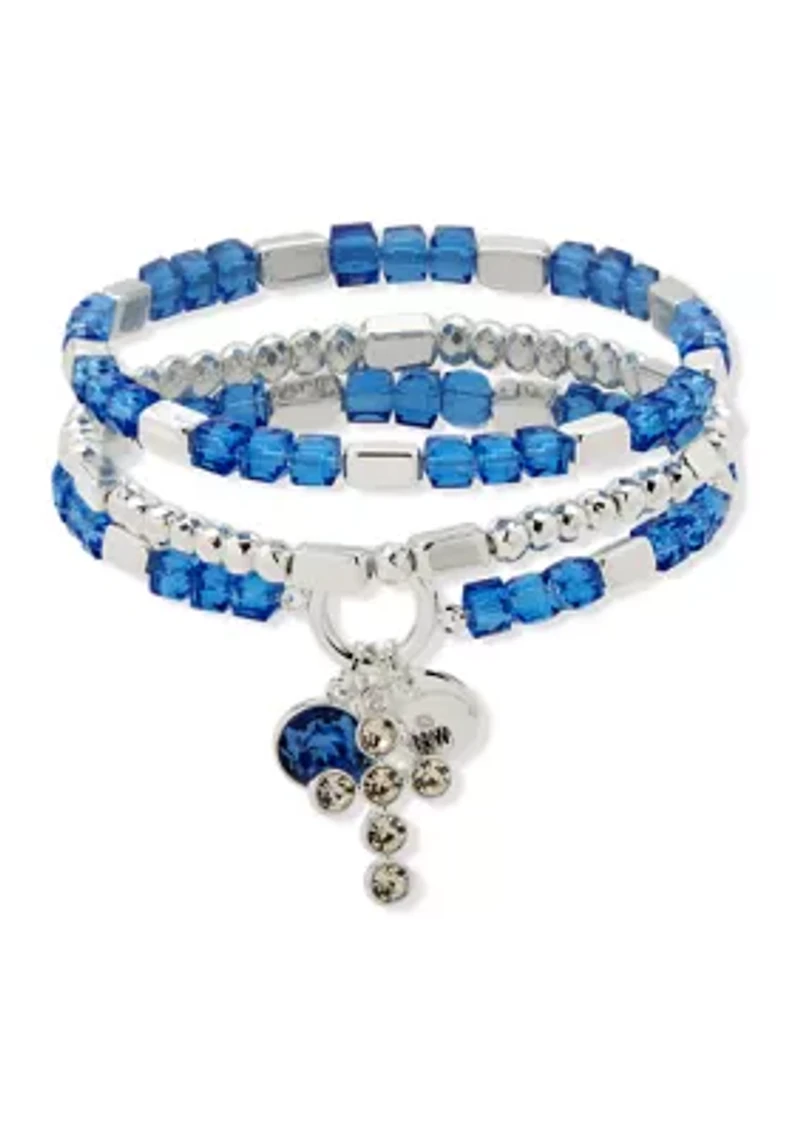 Silver Tone Beaded Popcorn Cross Bracelet - Set of 3