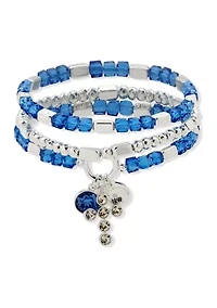 Silver Tone Beaded Popcorn Cross Bracelet - Set of 3