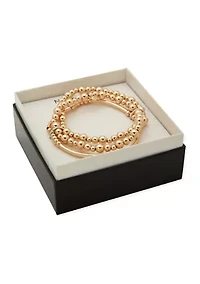 Silver Tone Beaded Metal Stretch Bracelets - Boxed