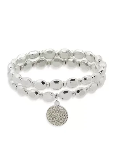 Two Row Beaded Stretch Disc Bracelet Set