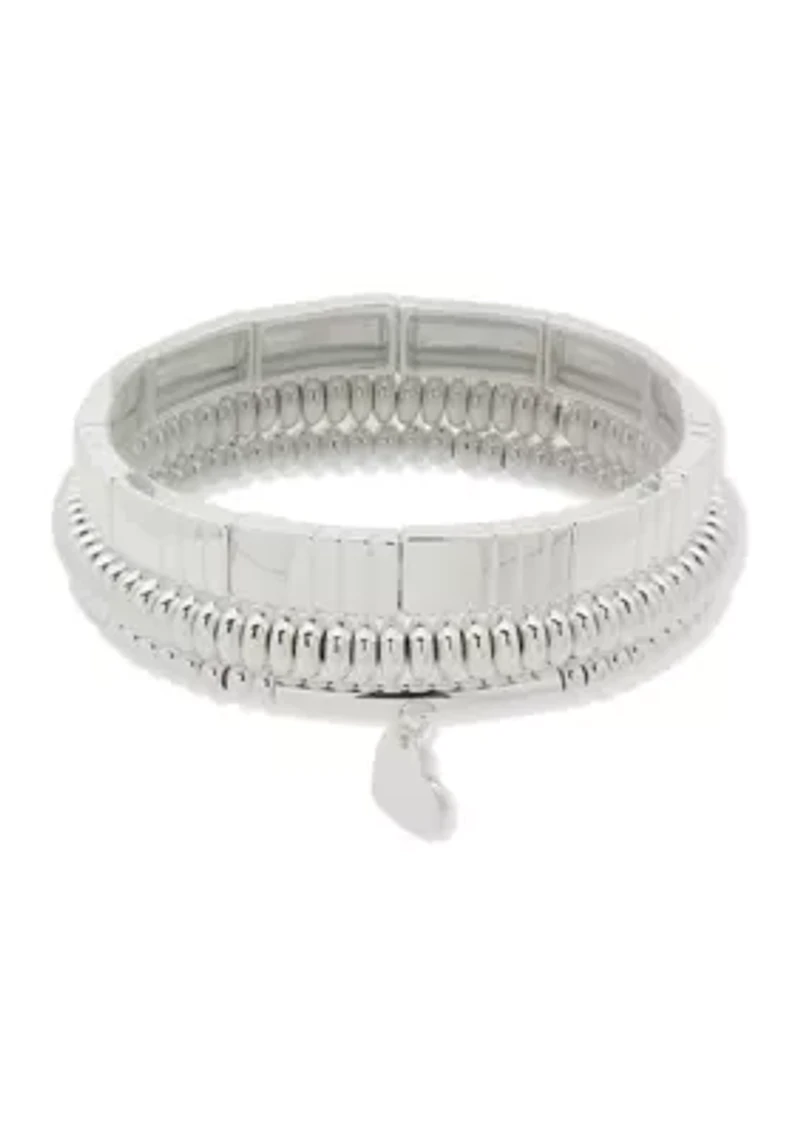 Heart Charm Beaded Stretch Bracelet Set