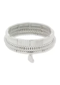 Heart Charm Beaded Stretch Bracelet Set