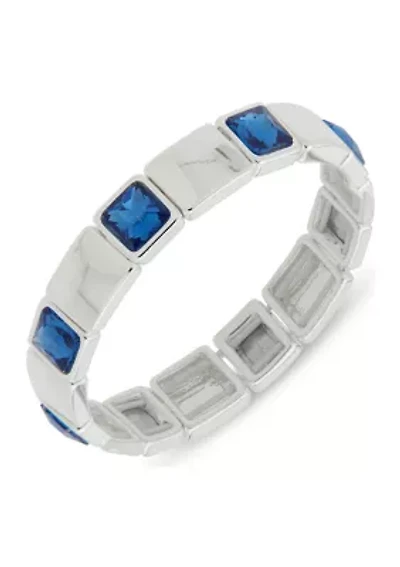 Silver Tone Blue Stone Stretch Bracelet