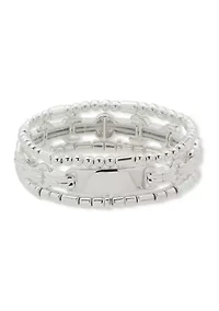 Silver Tone Beaded Stretch Bracelet - Set of 3