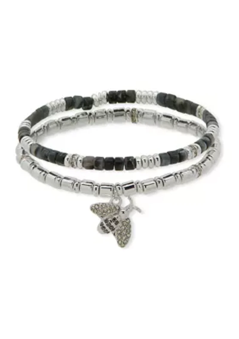 Silver Tone Jet Bee Stretch Bracelet Set