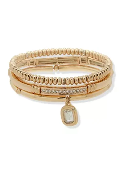 Gold Tone Crystal Charm Stretch Bracelet Set