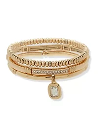 Gold Tone Crystal Charm Stretch Bracelet Set