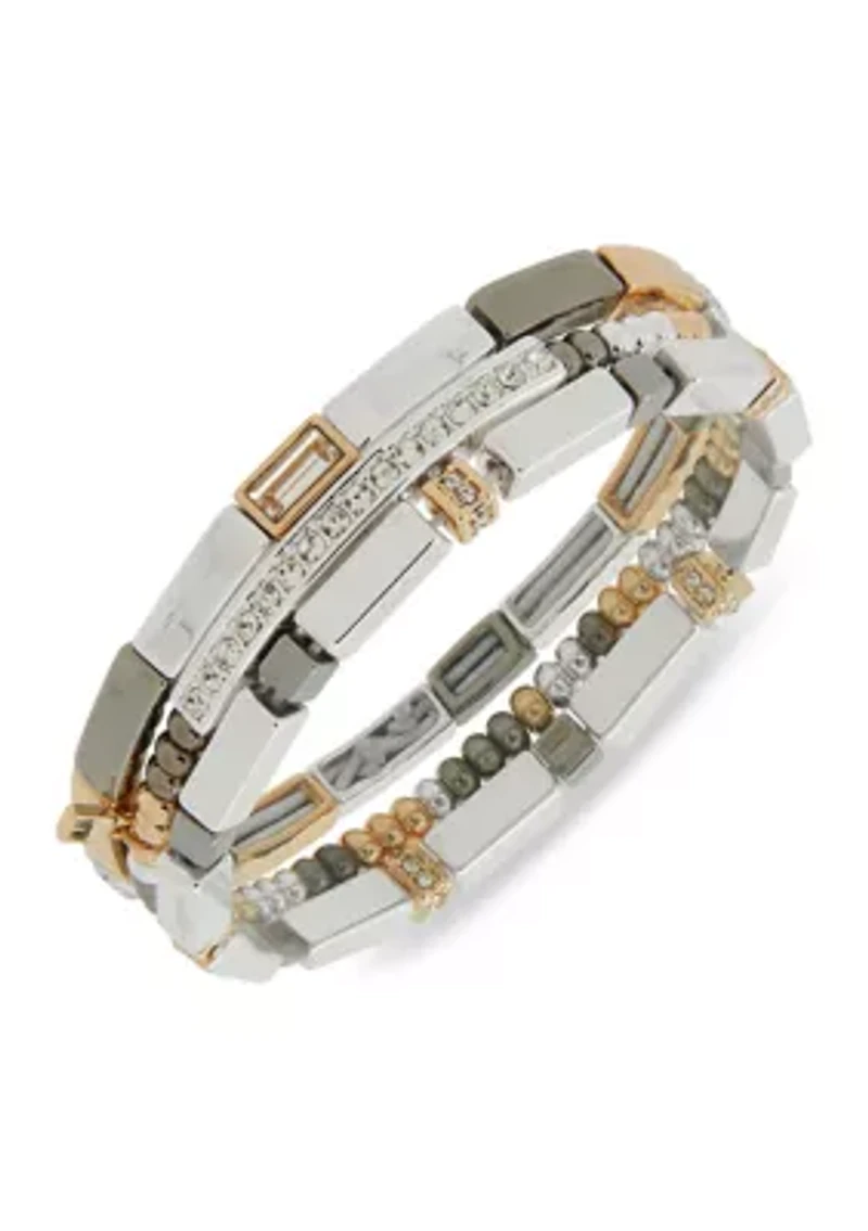 Tri Tone Crystal Stretch Bracelet Set