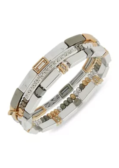 Tri Tone Crystal Stretch Bracelet Set
