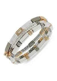 Tri Tone Crystal Stretch Bracelet Set