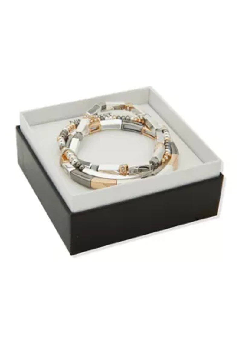 Tri Tone Crystal Stretch Bracelet Set