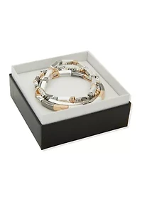 Tri Tone Crystal Stretch Bracelet Set