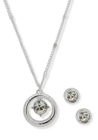 Silver Tone Crystal Floating Necklace and Earrings Set