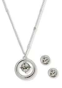Silver Tone Crystal Floating Necklace and Earrings Set