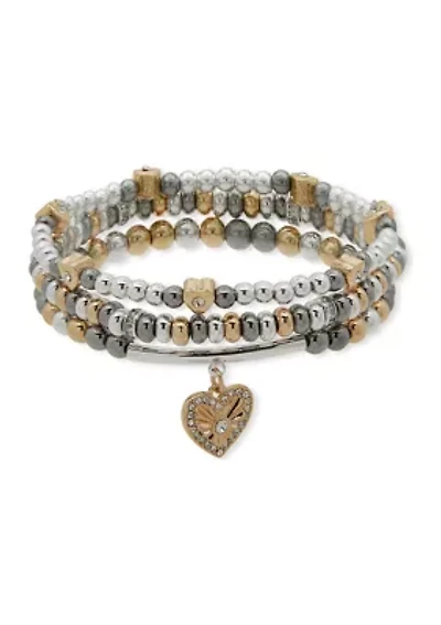 Crystal Heart Pave Stretch Bracelets Set