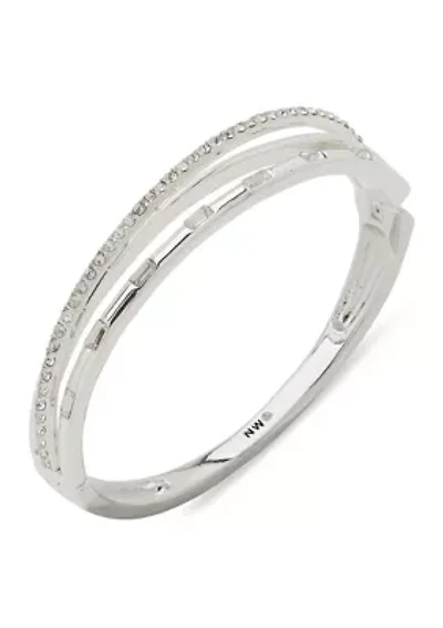 Silver Tone Crystal Hinged Bangle Bracelet
