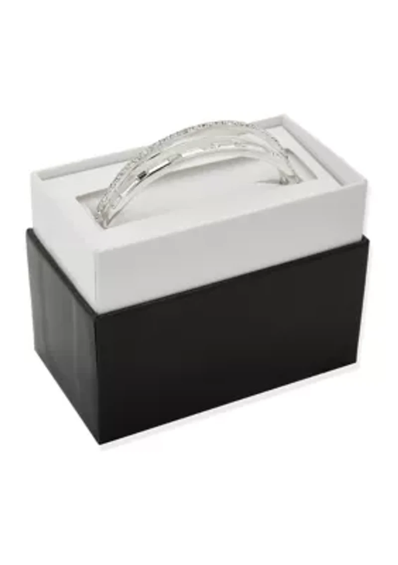 Silver Tone Crystal Hinged Bangle Bracelet