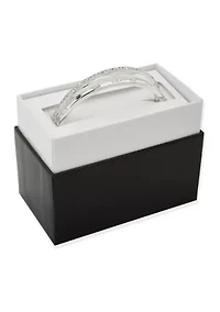 Silver Tone Crystal Hinged Bangle Bracelet