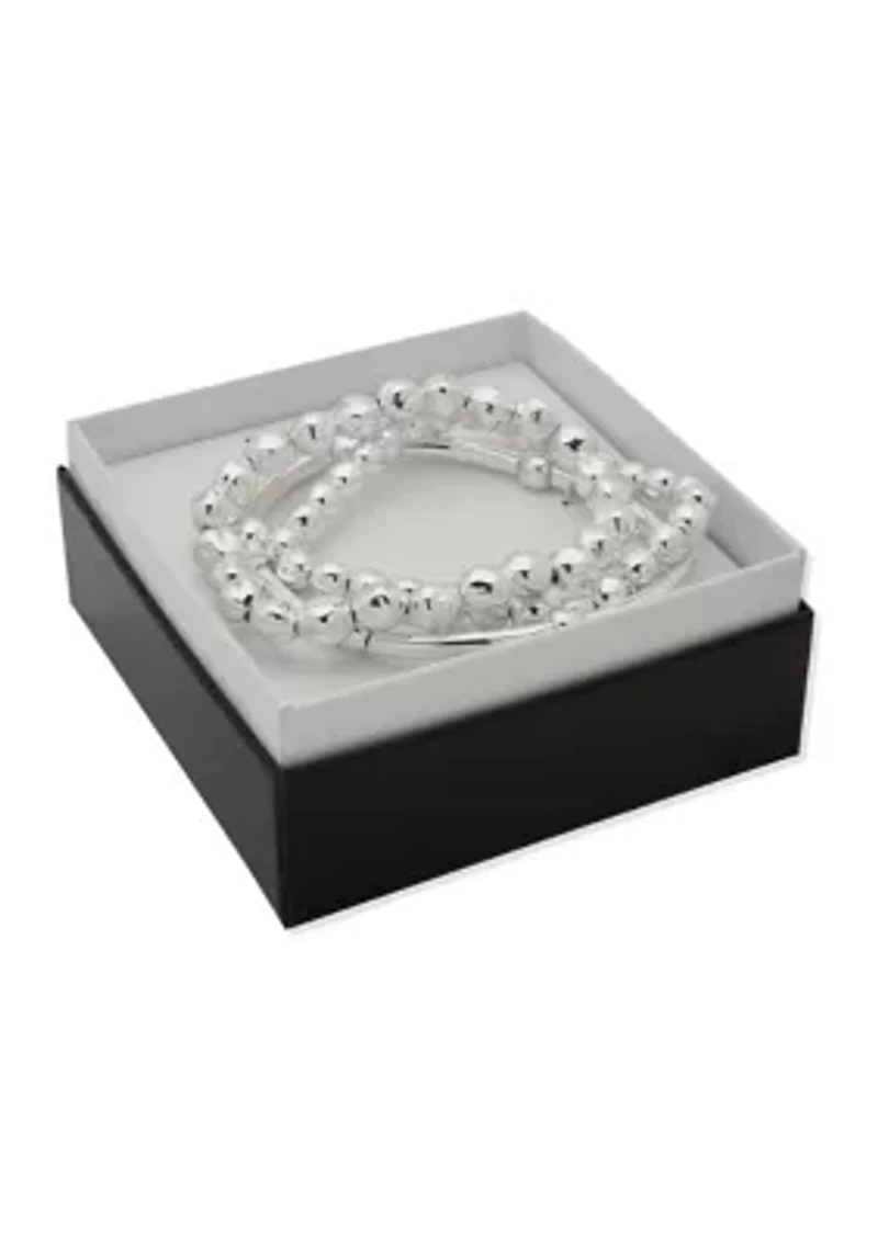Silver Tone Organic Stretch Bracelet Set