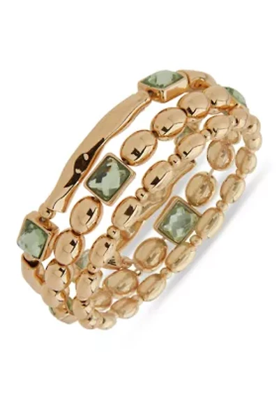 Gold Tone Green Organic Stretch Bracelet Set