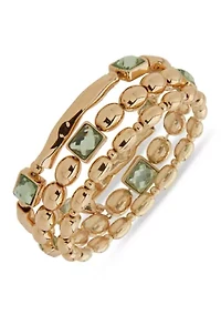 Gold Tone Green Organic Stretch Bracelet Set